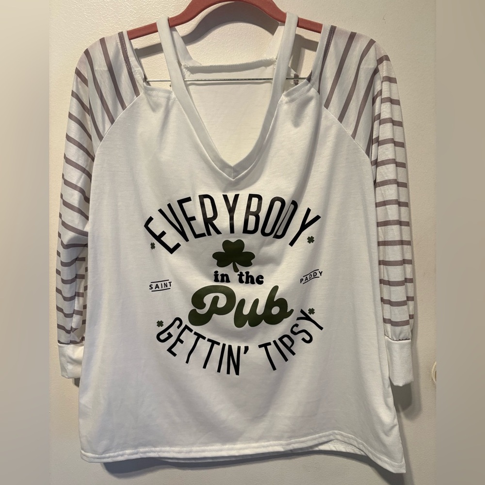 Striped White and Gray Long Sleeve Tee
